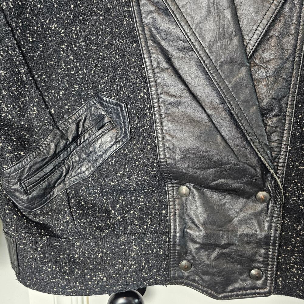 Vintage 8os Bomber Jacket Womens Size 12 Black Wool Leather Punk Glam Rock Retro - Picture 4 of 11